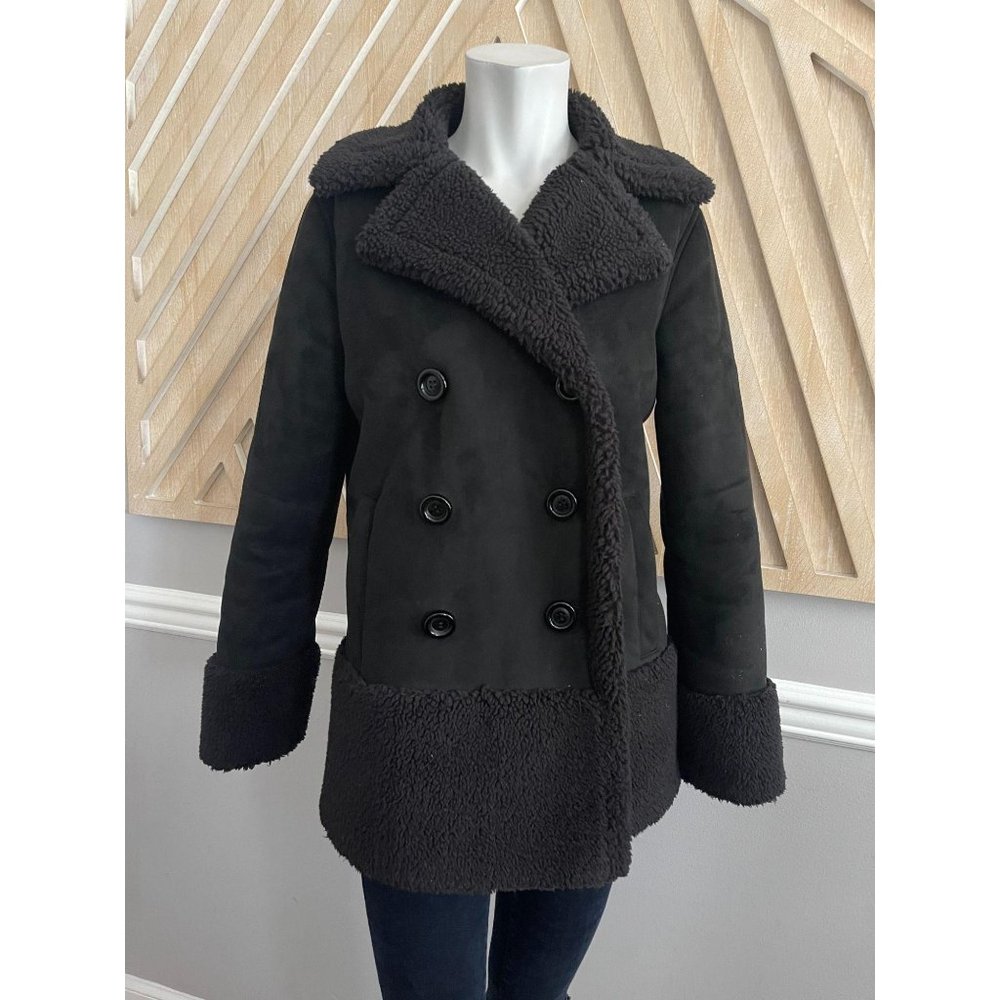MOTHER Faux Shearling Black Jacket Coat - Size S